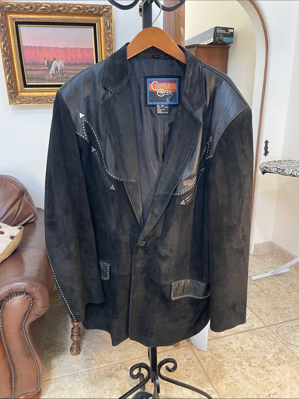 Cripple Creek Black Suede & Leather Western Blazer